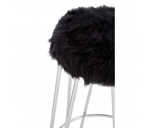 Black Faux Fur Bar Stool