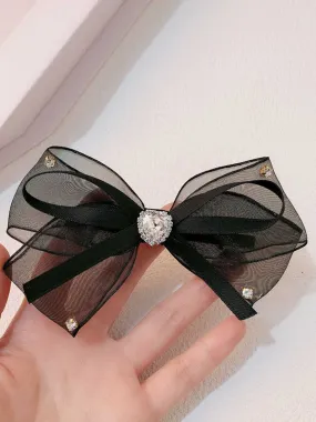 Black Mesh Diamond Bow Hairpin
