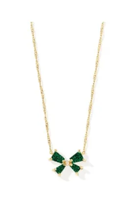 Blair Bow Small Short Pendant Necklace in Gold Emerald Drusy