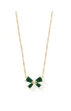 Blair Bow Small Short Pendant Necklace in Gold Emerald Drusy