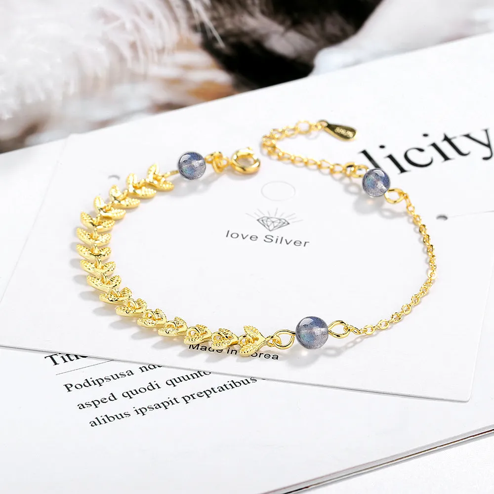 Blue natural moonstone bracelet