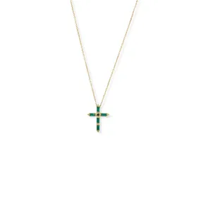 Bodacious Baguettes! 16"   2" Green and Black CZ Cross Necklace