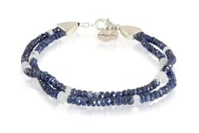 Bracelet - Beaded Raw Blue Sapphire & Moonstone Sterling Silver Double Line