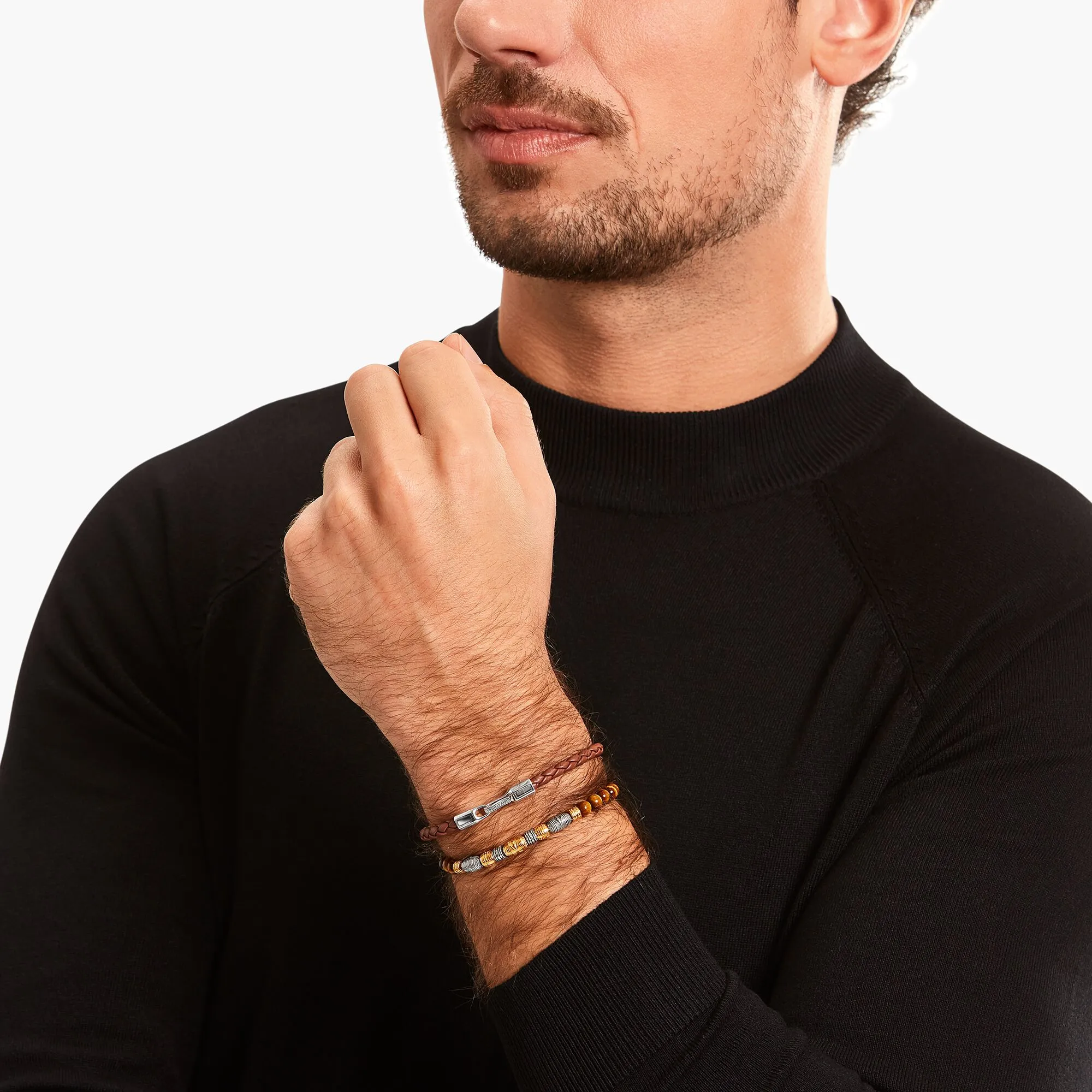 Bracelet with braided, brown leather