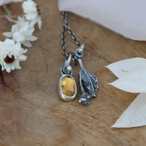 Brittlebush bloom and Citrine Wildflower Wanderings Sterling silver necklace