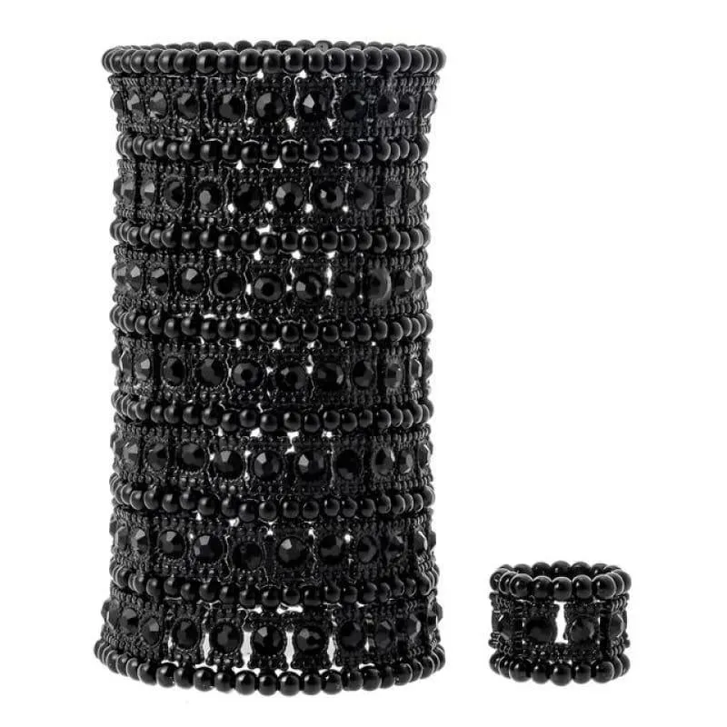 Bronze Crystal Multilayer Stretch Cuff Bracelet Ring Sets