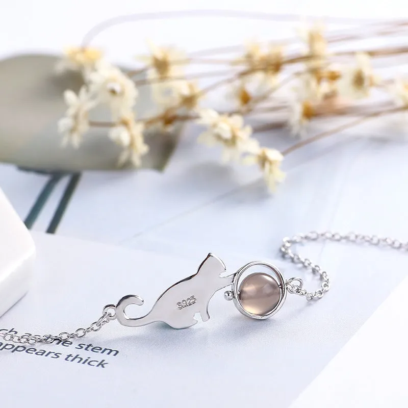 Brushed Cat Moonstone Crystal Bracelet