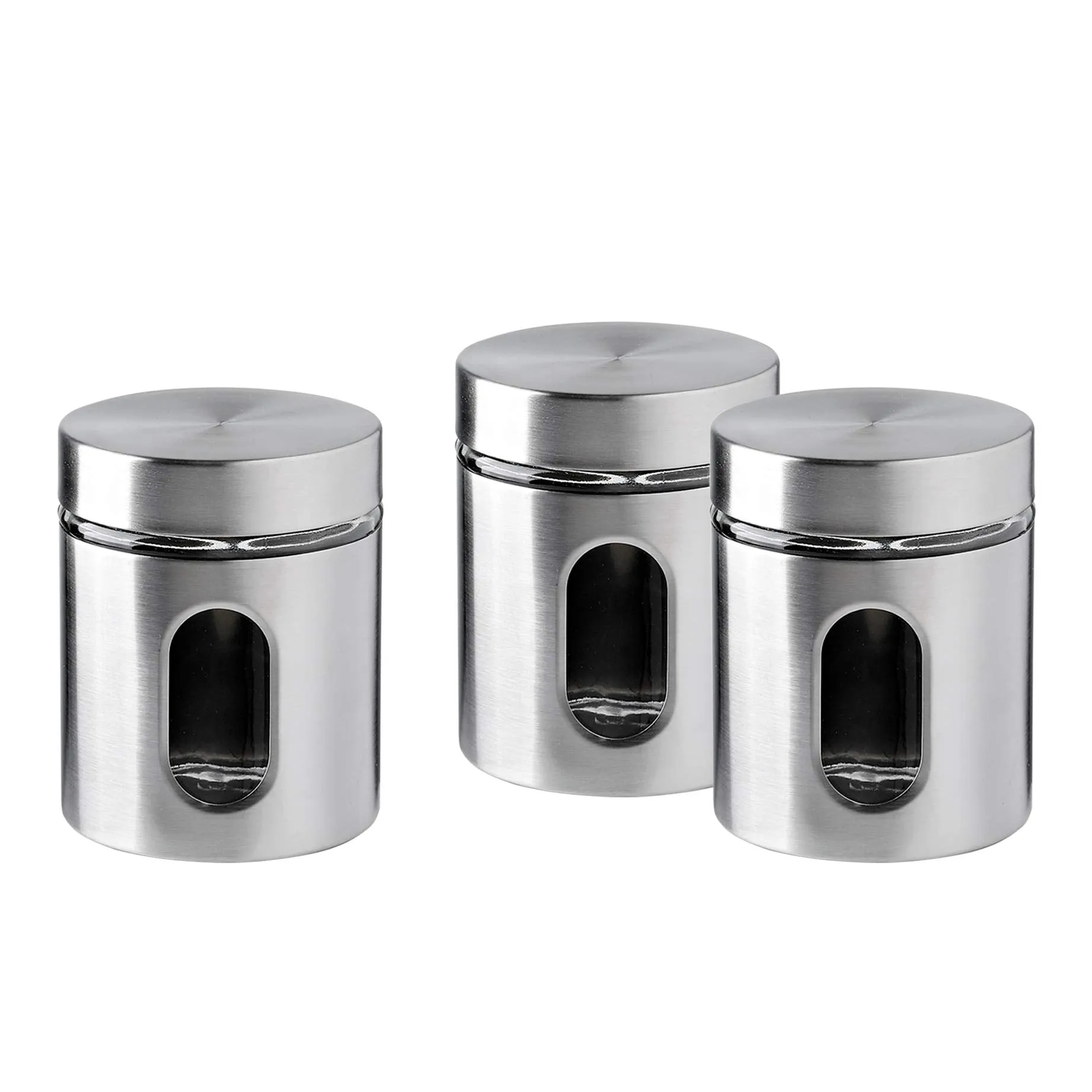 Brushed Stainless Steel and Glass Canister with Airtight Lid, 5.5"H & 24OZ Set