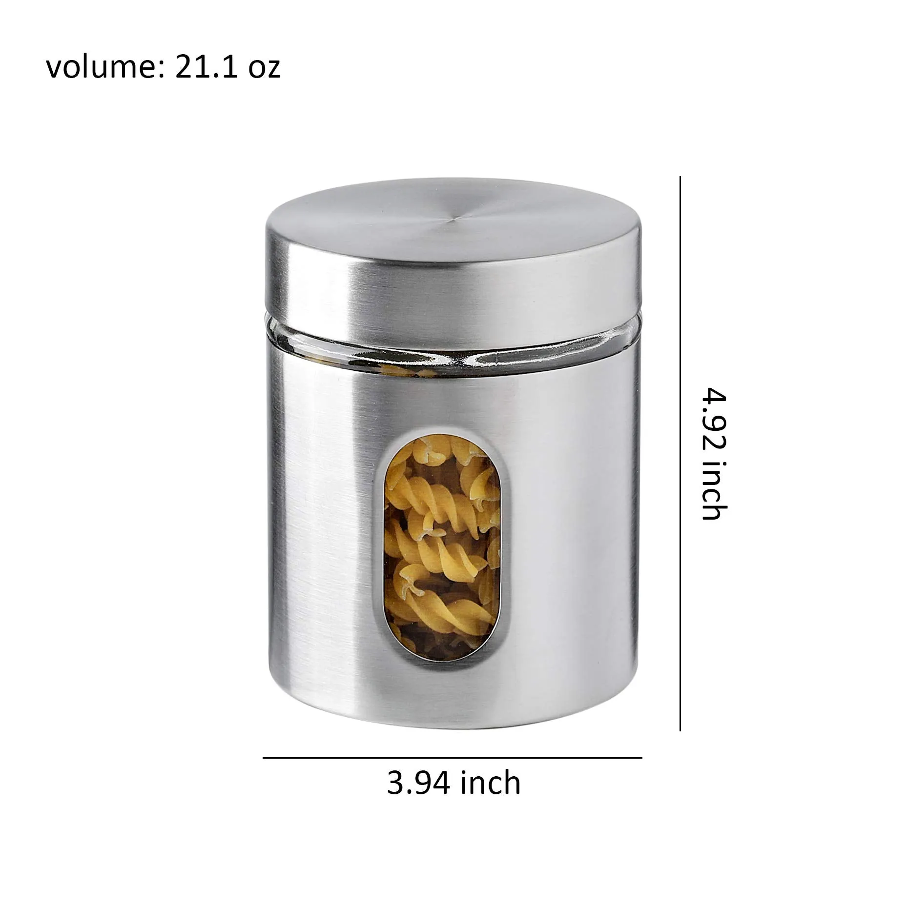 Brushed Stainless Steel and Glass Canister with Airtight Lid, 5.5"H & 24OZ Set