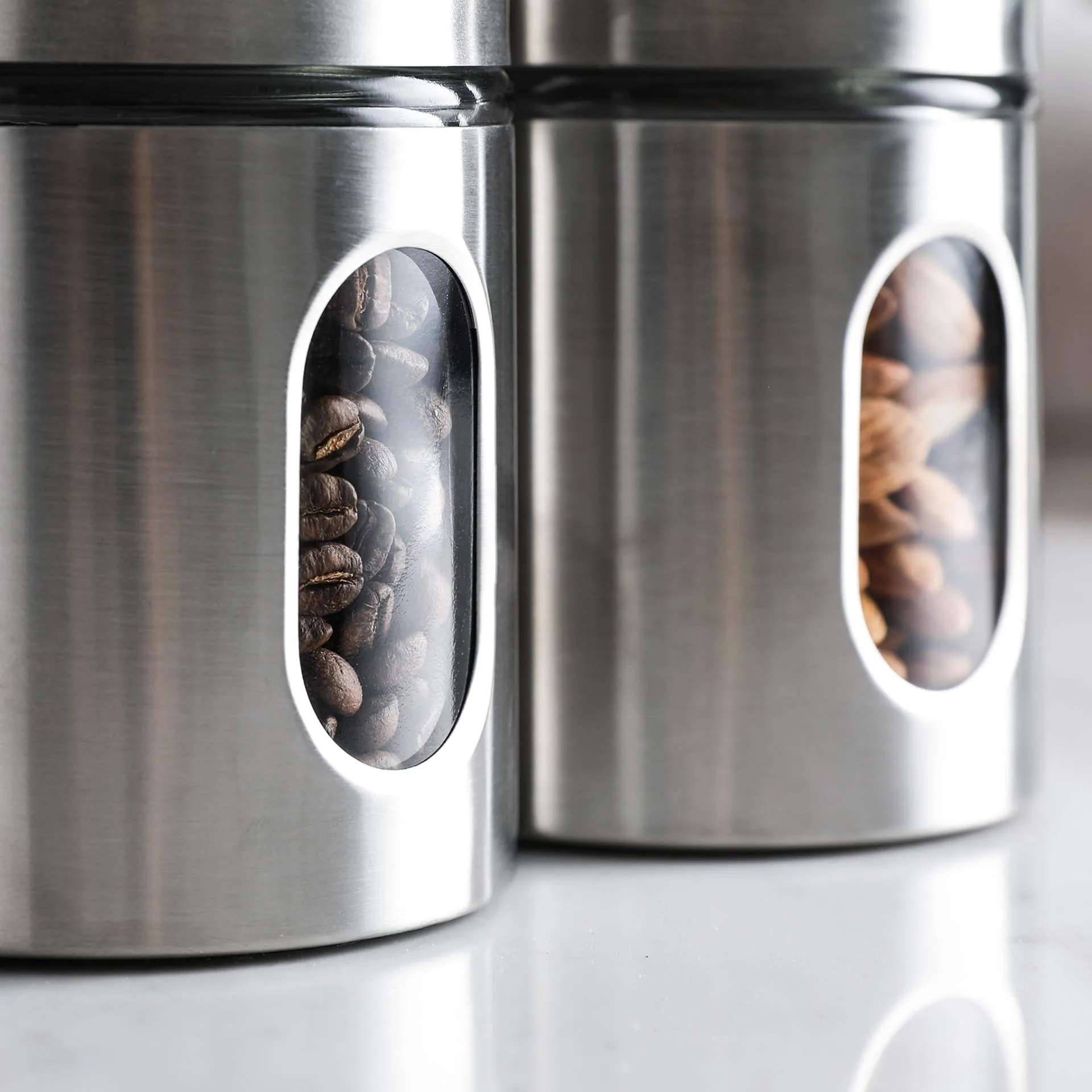 Brushed Stainless Steel and Glass Canister with Airtight Lid, 5.5"H & 24OZ Set