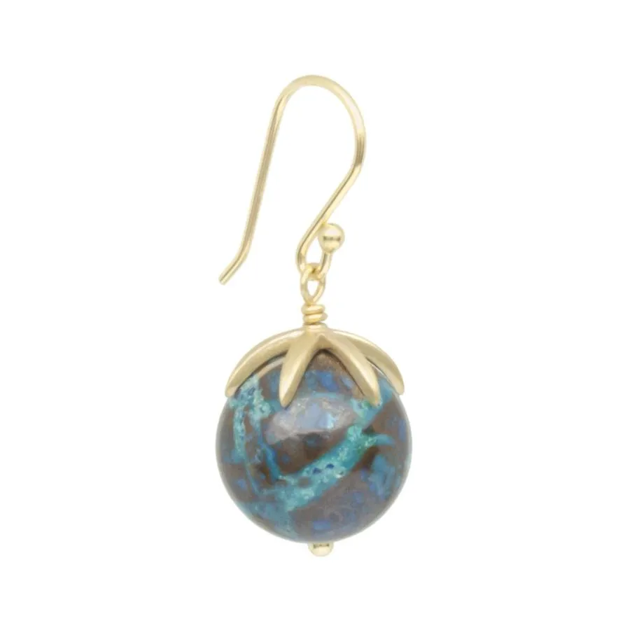Cage Cap Gemstone Ball Earrings