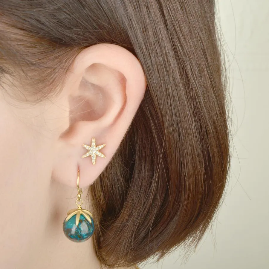 Cage Cap Gemstone Ball Earrings