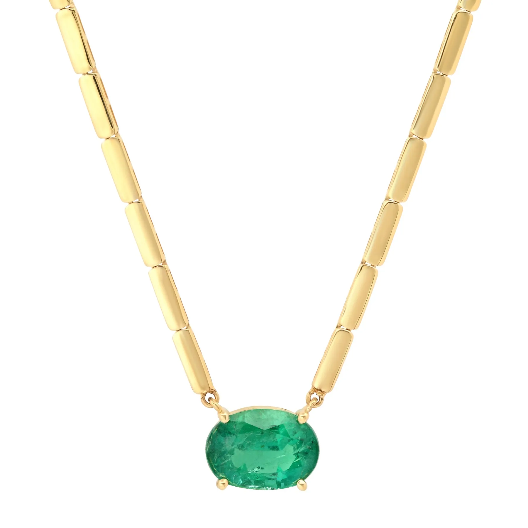 CATCH EVERY EYE EMERALD OVAL NECKLACE, 14KT GOLD