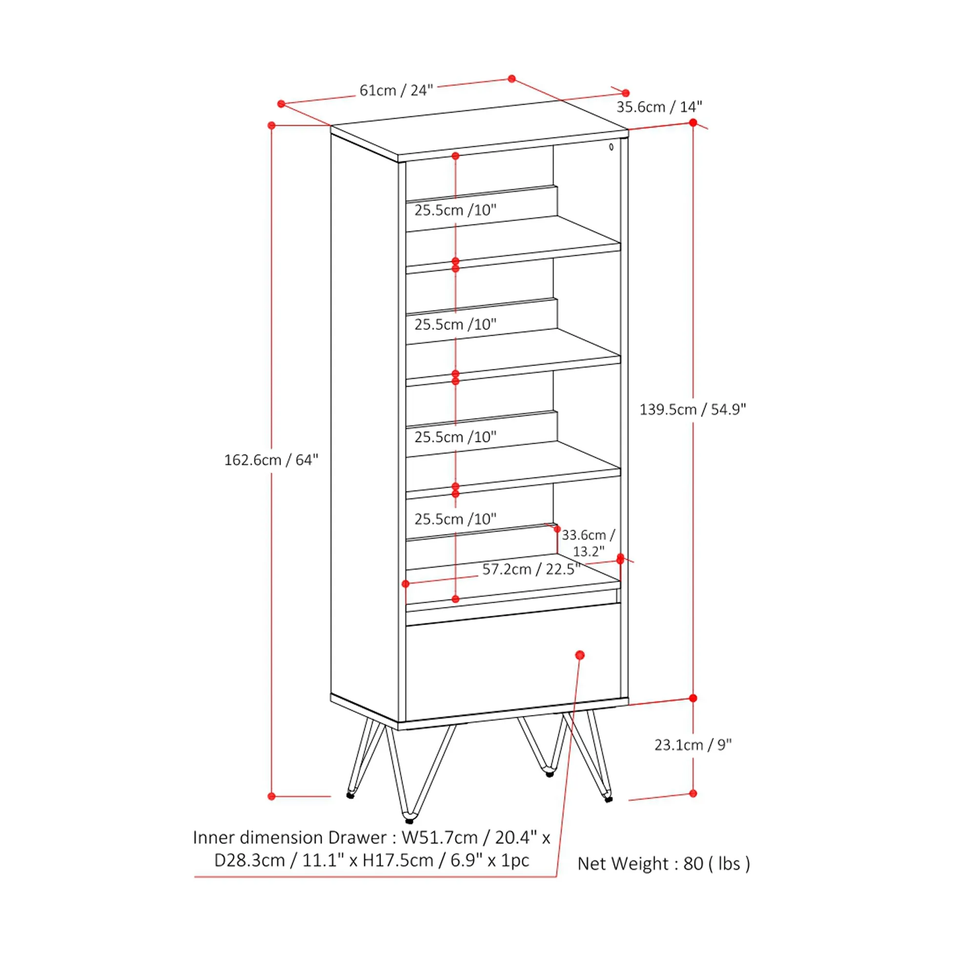 Chase Tall Bookcase in Acacia