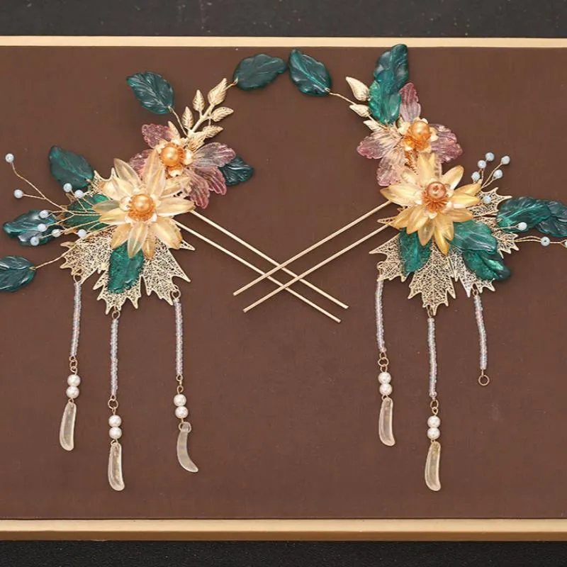 Chinese Wedding Bridal Headwear Flower Step Swinging Hairpin