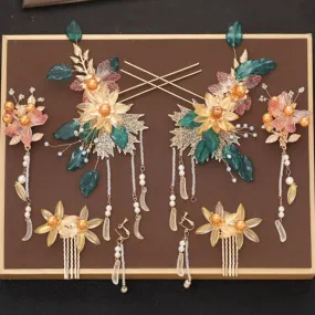 Chinese Wedding Bridal Headwear Flower Step Swinging Hairpin