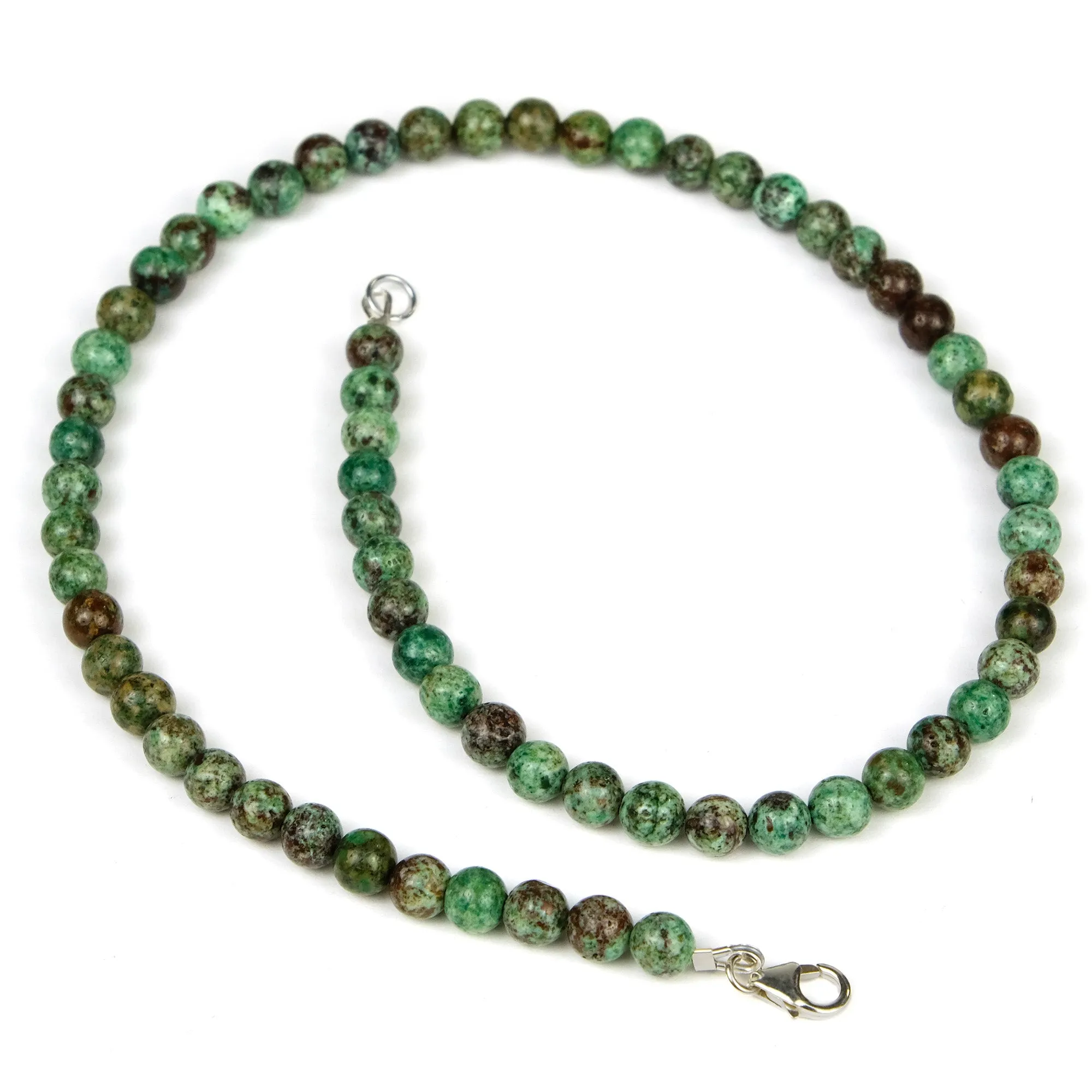 Chrysocolla 6mm Smooth Round Necklace with Sterling Silver Trigger Clasp