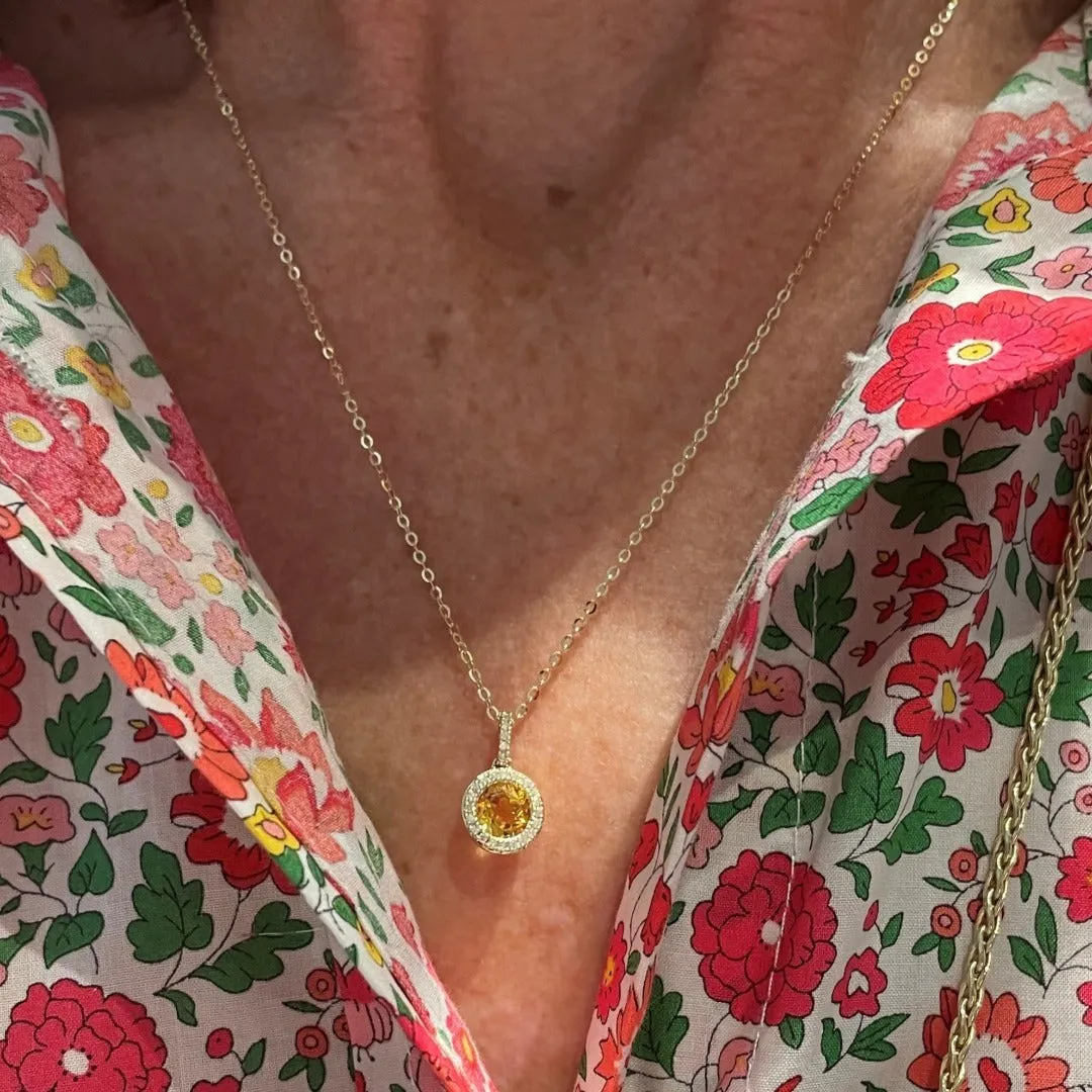 Citrine & Diamond Halo 14K Yellow Gold Martini Necklace