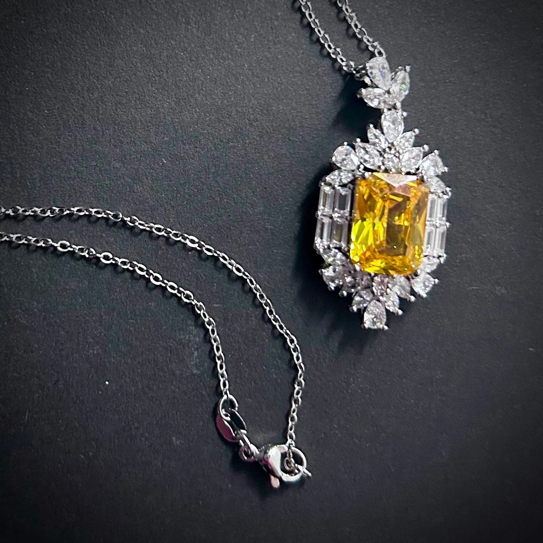 Citrine Rectangle & Clear Pendant Necklace