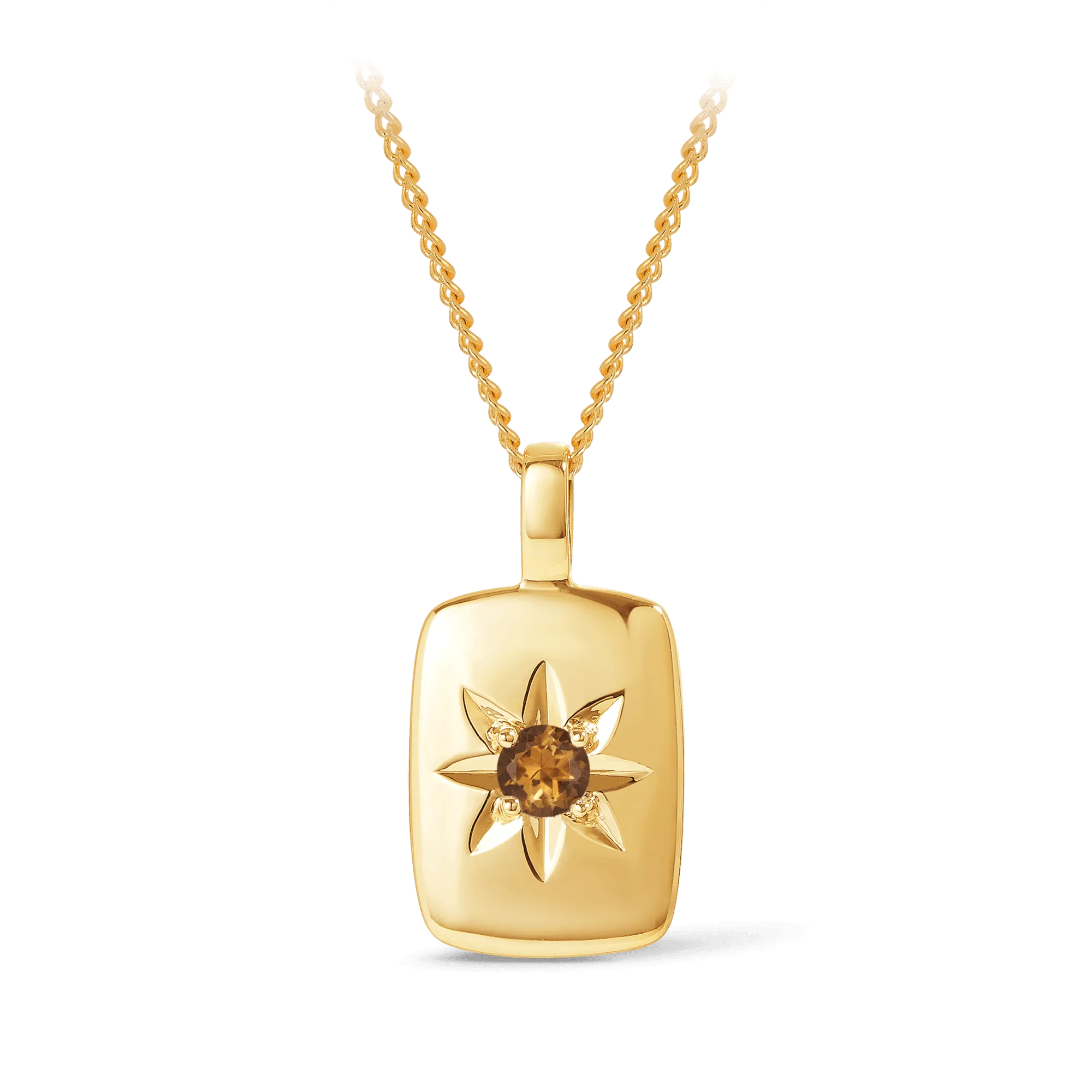 Citrine Star Set Rectangular Pendant in 9ct Yellow Gold