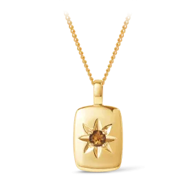 Citrine Star Set Rectangular Pendant in 9ct Yellow Gold