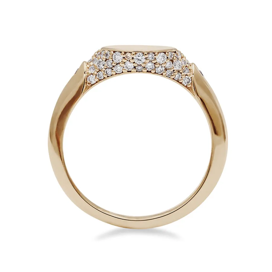 Classic Pave Signet Ring - Yellow Gold & White Diamond