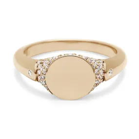 Classic Pave Signet Ring - Yellow Gold & White Diamond