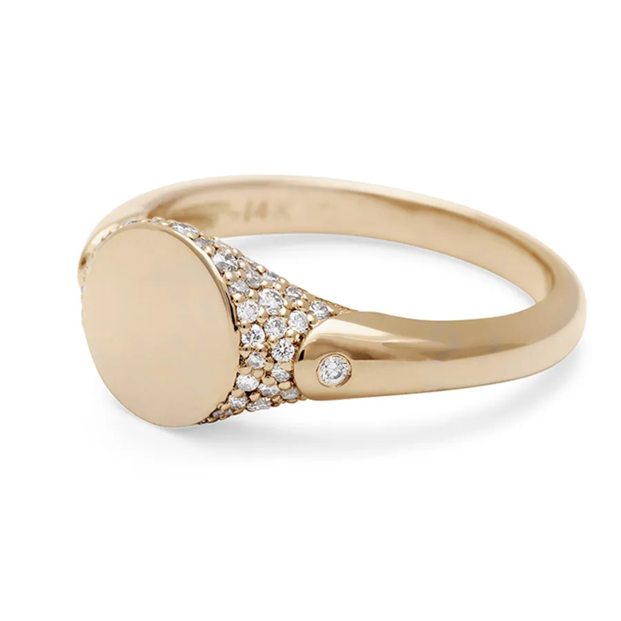 Classic Pave Signet Ring - Yellow Gold & White Diamond
