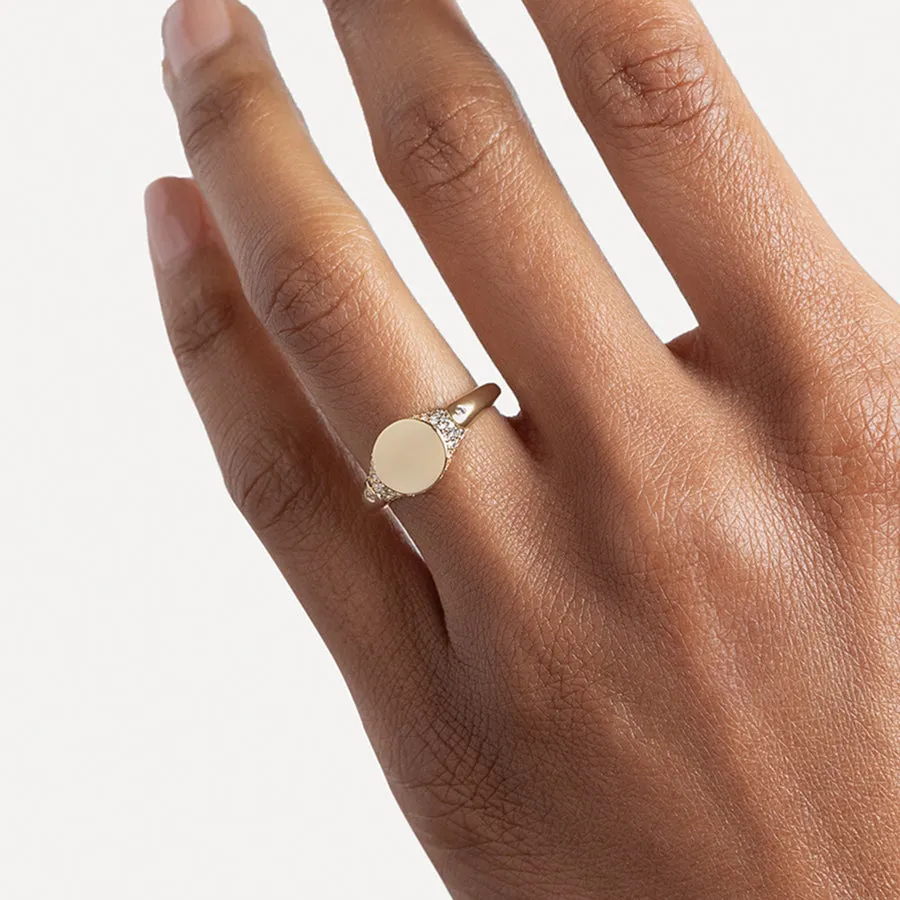 Classic Pave Signet Ring - Yellow Gold & White Diamond
