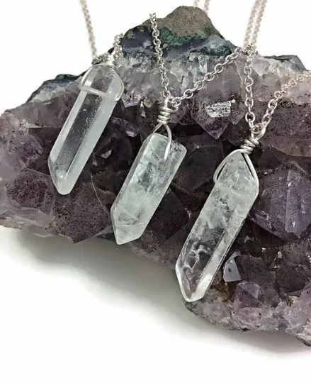 Clear Quartz Crystal Point Necklace | Raw Quartz Stone Jewelry
