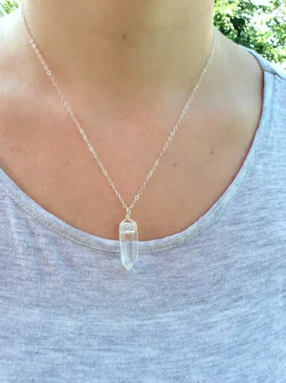 Clear Quartz Crystal Point Necklace | Raw Quartz Stone Jewelry