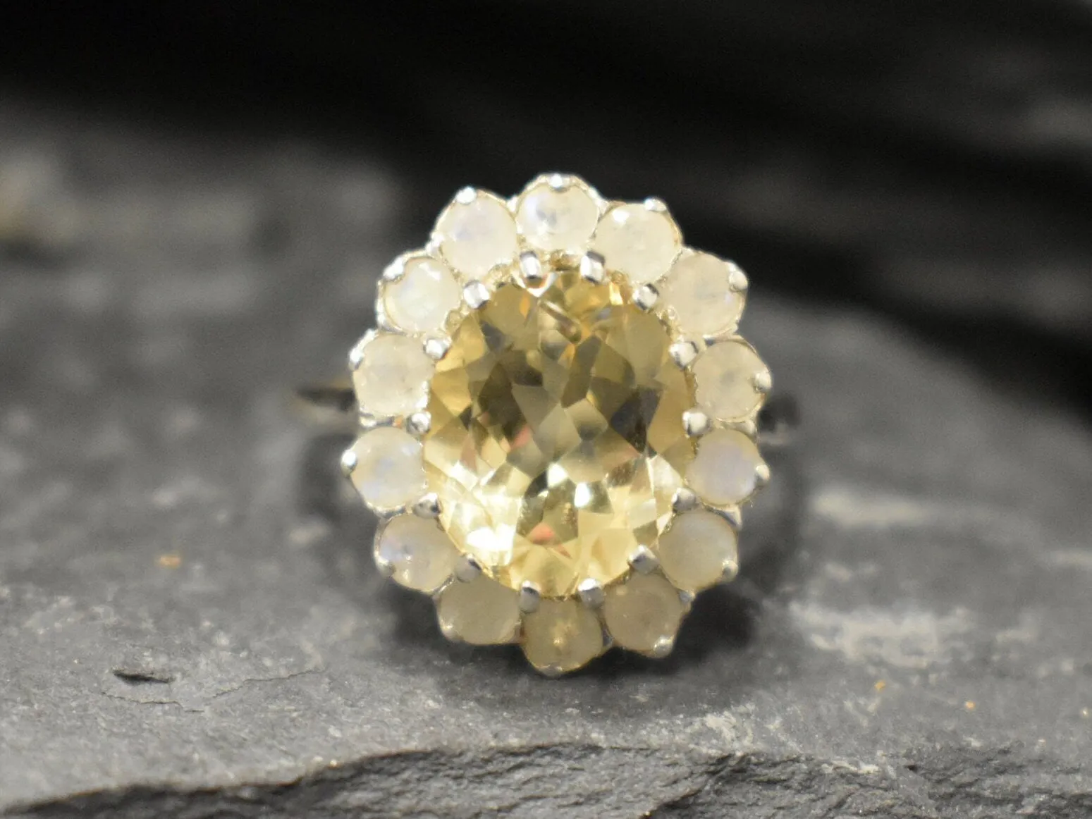 Cocktail Citrine Ring - Yellow Princess Diana Ring - Vintage Statement Ring