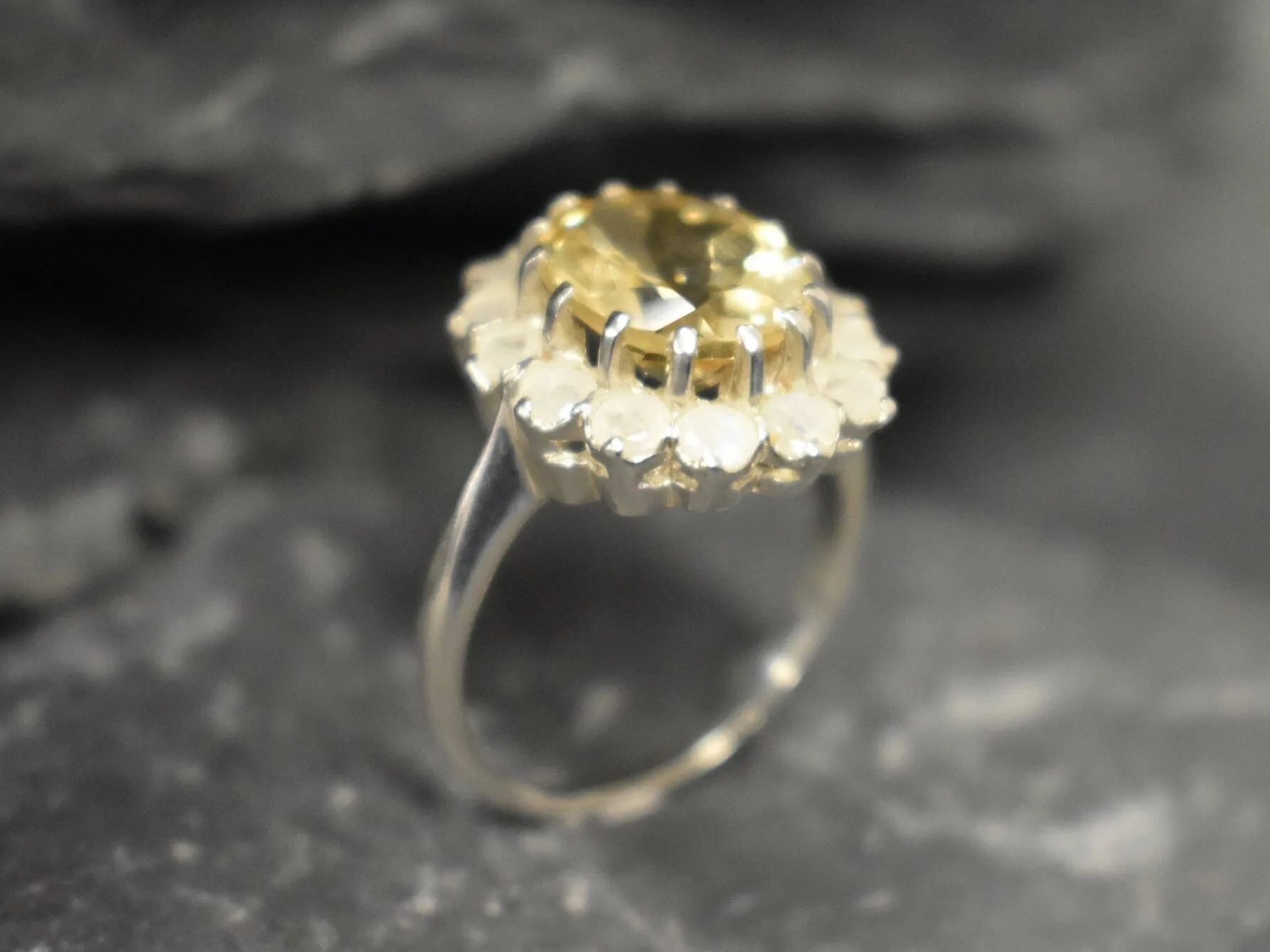 Cocktail Citrine Ring - Yellow Princess Diana Ring - Vintage Statement Ring