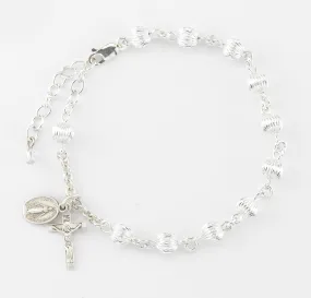 Corrugated Embossed Round Sterling Silver Rosary Bracelet - B8510