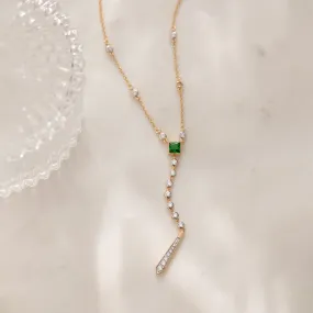 Created Emerald Diamond Lariat Necklace