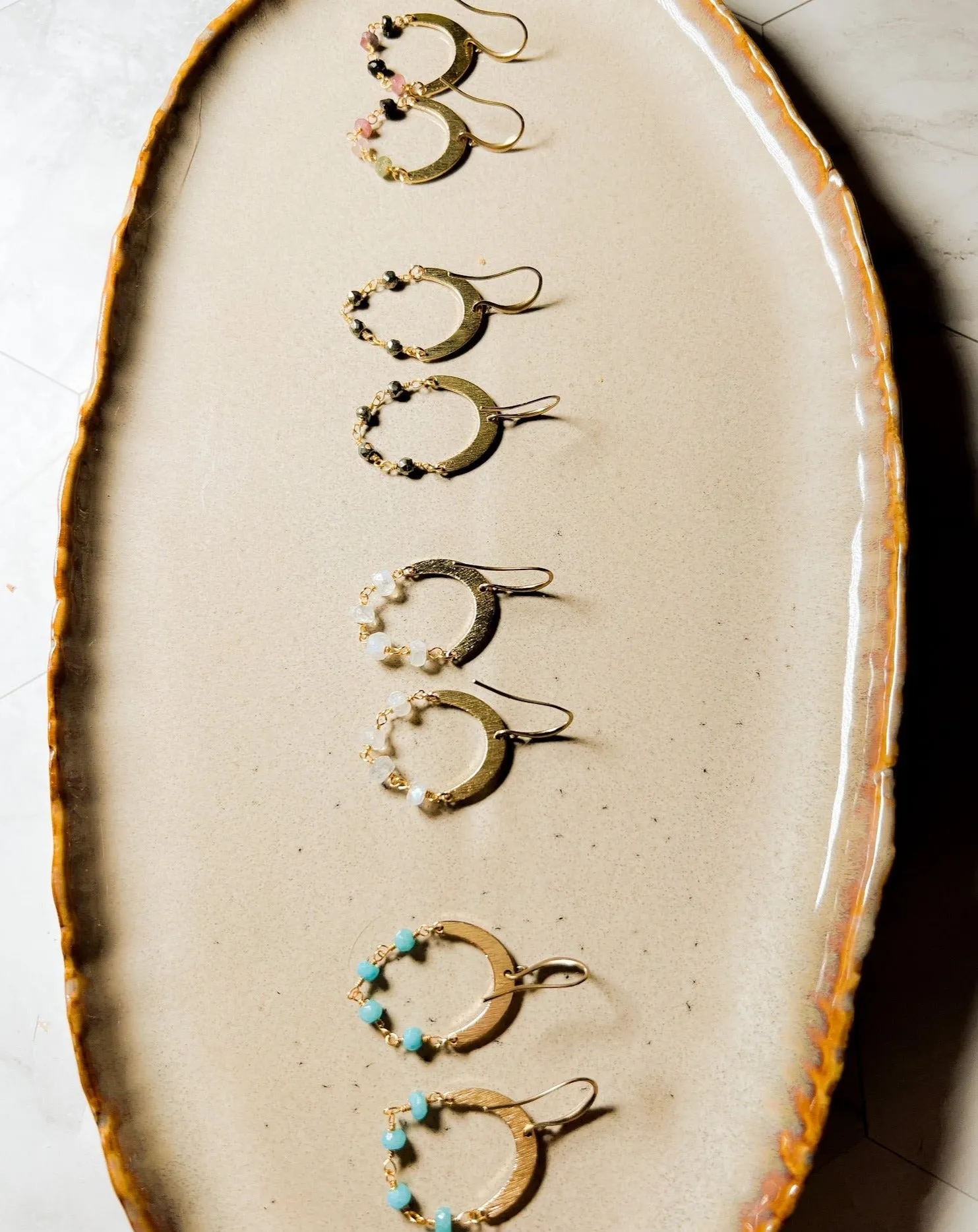 Crescent Rosary Chain Earring