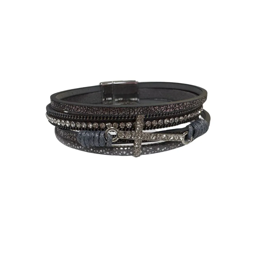 Crystal Avenue Cardona Cross Gray Multi-Strand Magnetic Bracelet