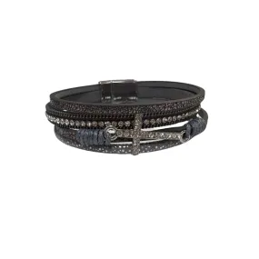 Crystal Avenue Cardona Cross Gray Multi-Strand Magnetic Bracelet