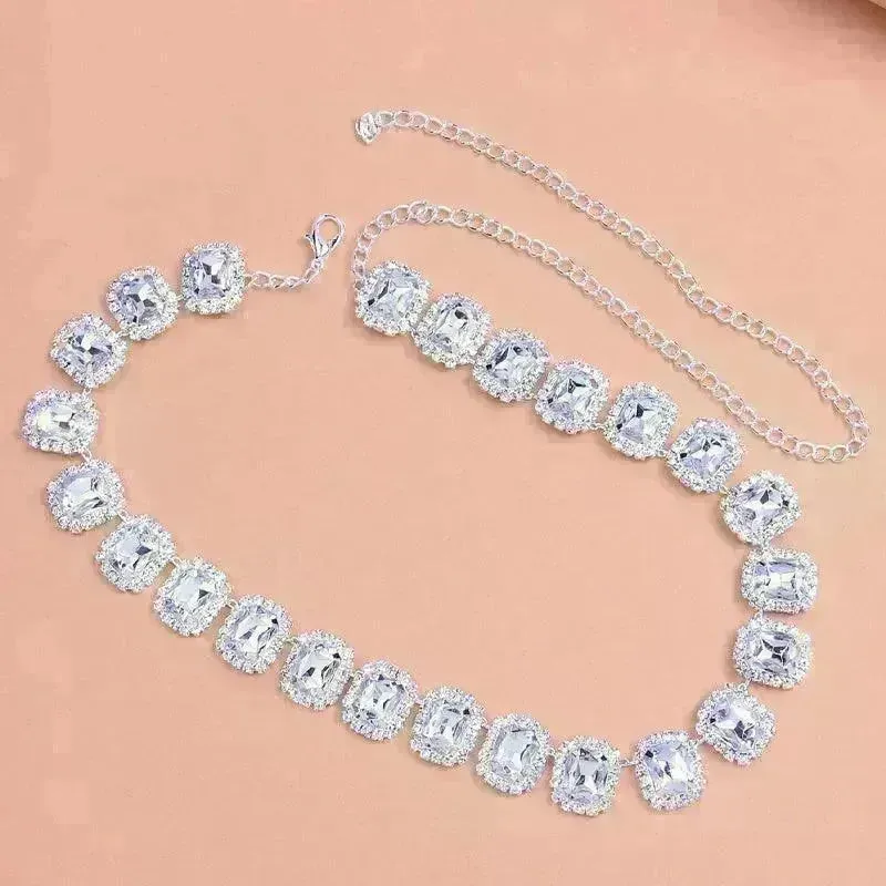 Crystal Rhinestone Fashion Square Stone Necklace for Women Wedding Bridesmaid Necklaces