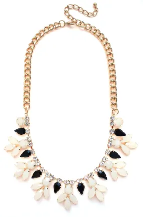 Crystal Rose Bud Necklace- Black & White