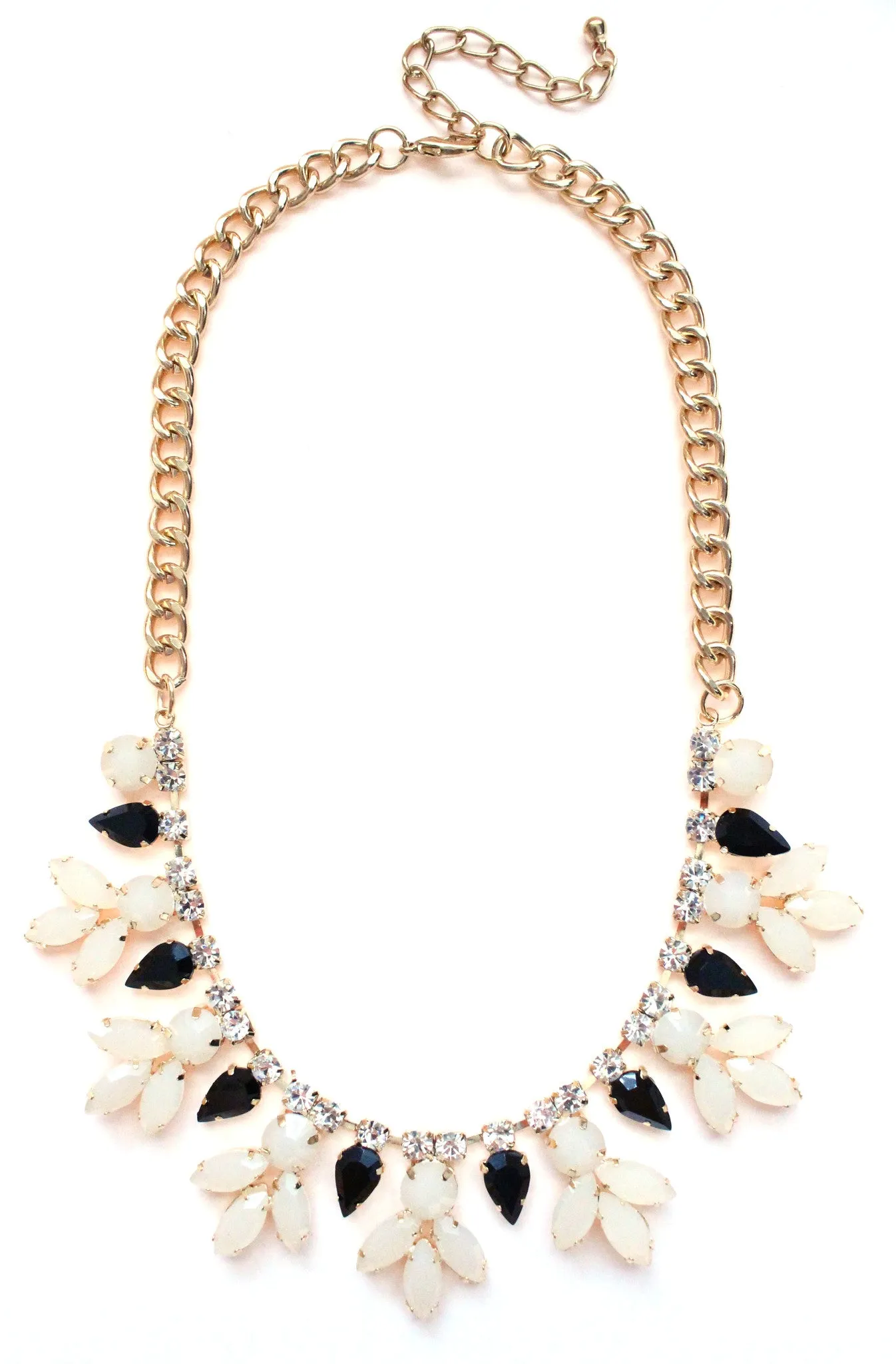 Crystal Rose Bud Necklace- Black & White