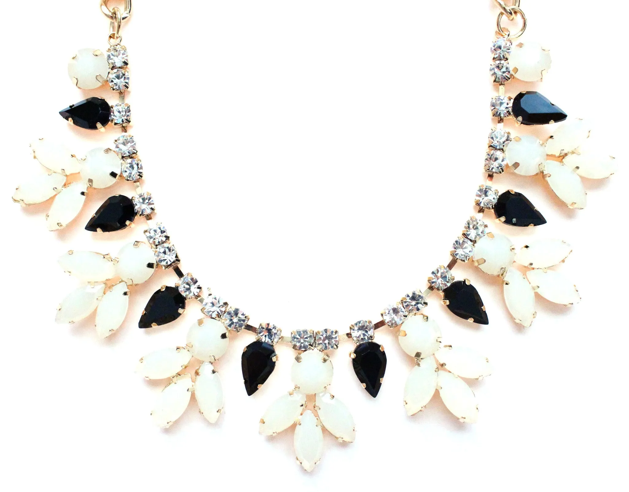 Crystal Rose Bud Necklace- Black & White