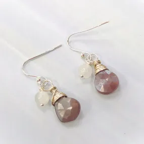 Dainty Chocolate Moonstone Earrings, handmade moonstone earrings
