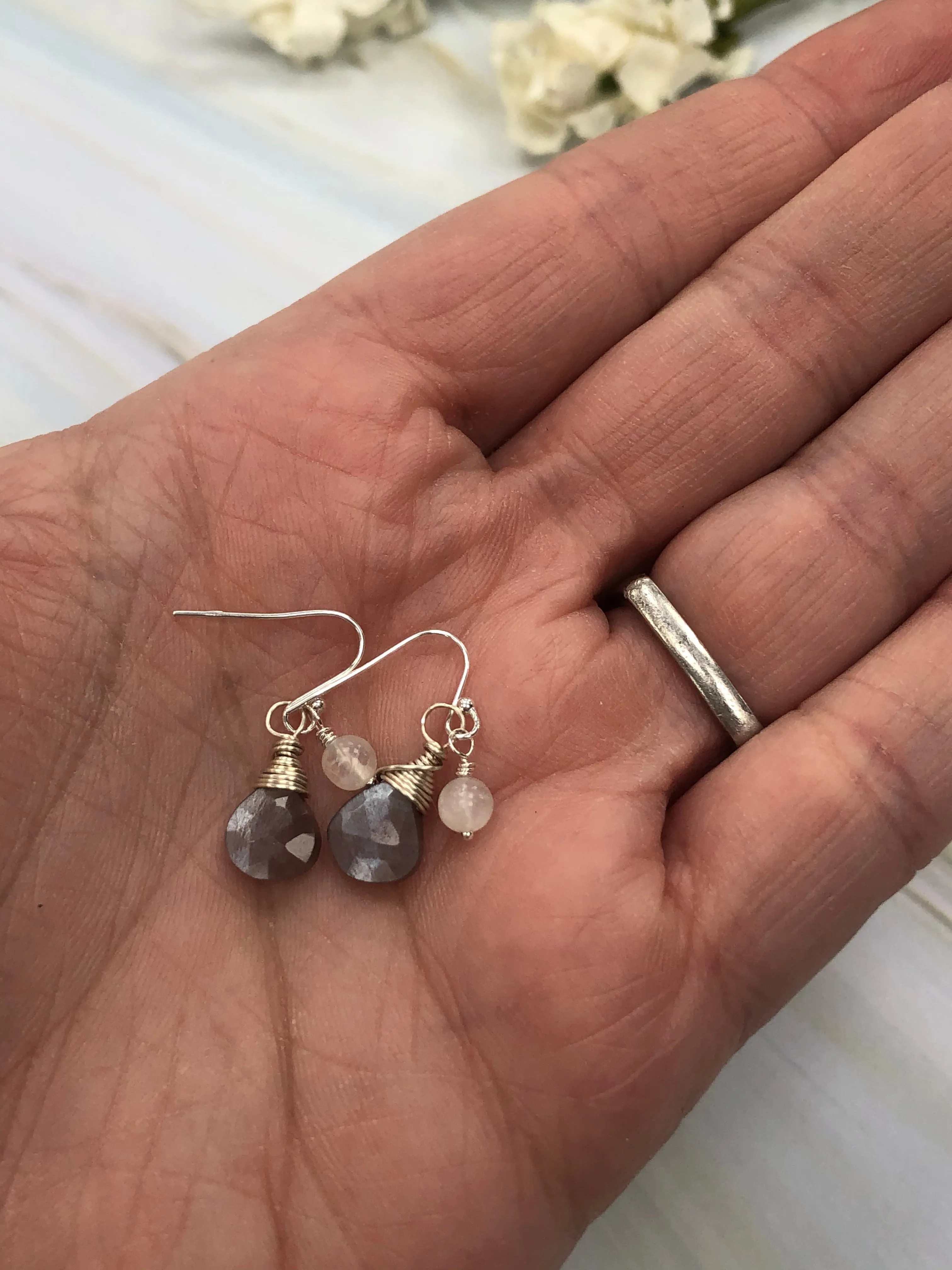 Dainty Chocolate Moonstone Earrings, handmade moonstone earrings