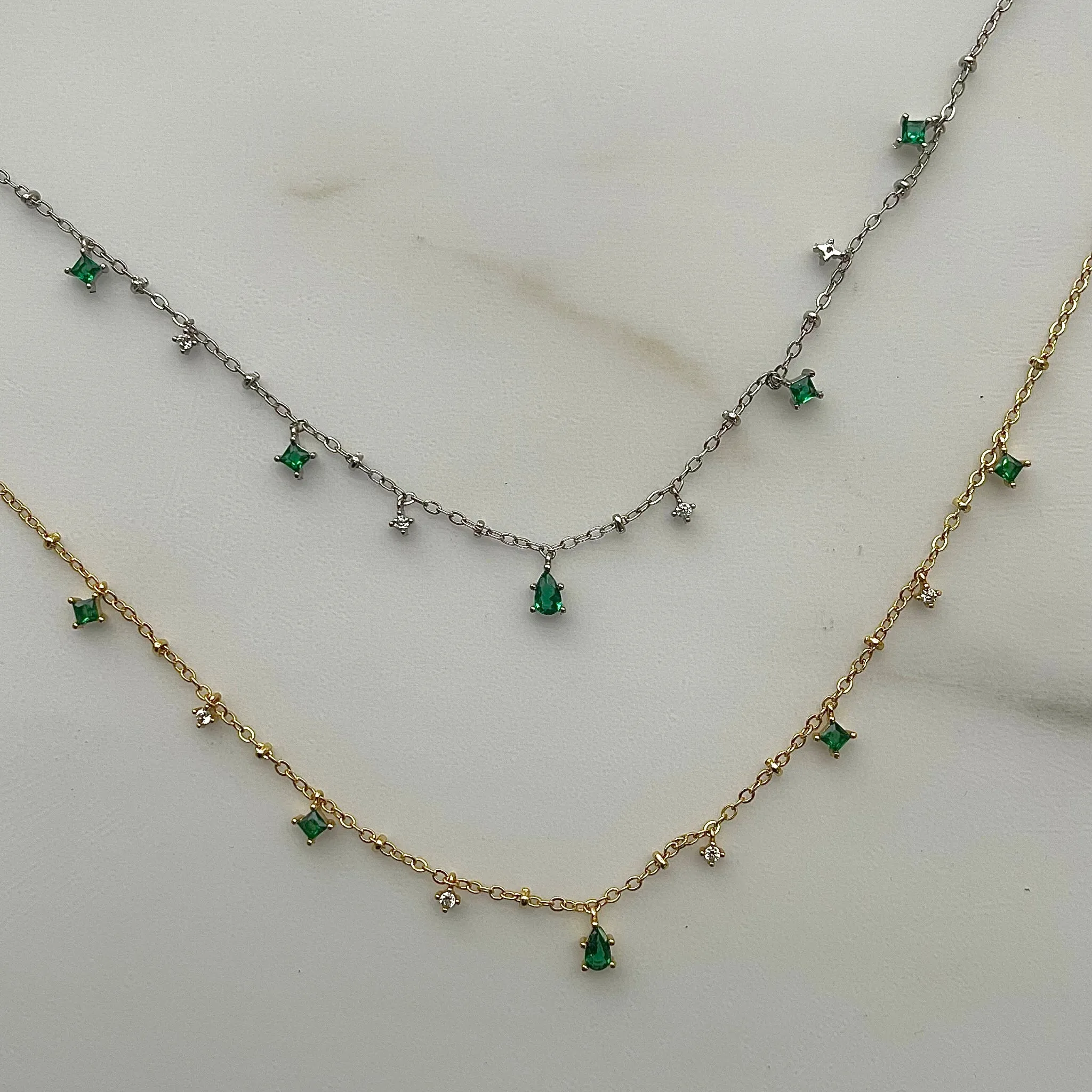 dainty green gem necklace