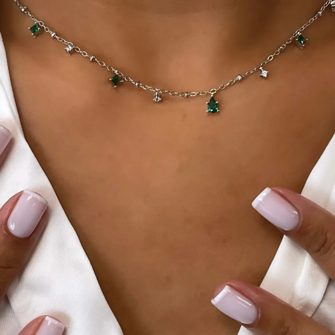 dainty green gem necklace