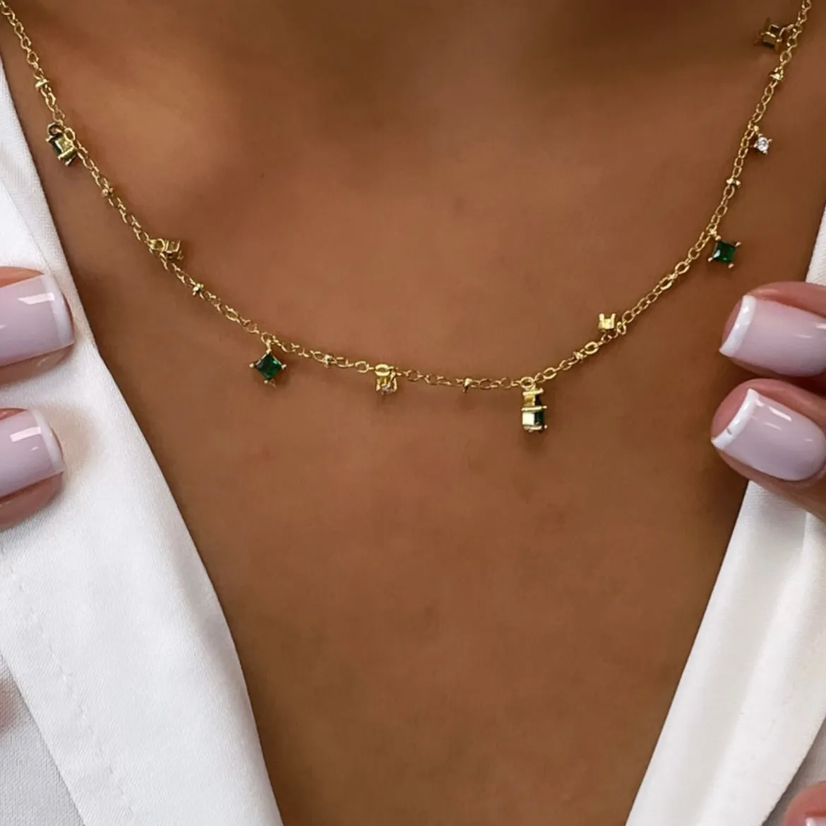 dainty green gem necklace