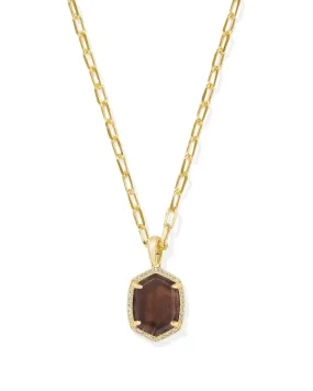 Daphne Gold Pave Frame Short Pendant Necklace in Smoky Quartz