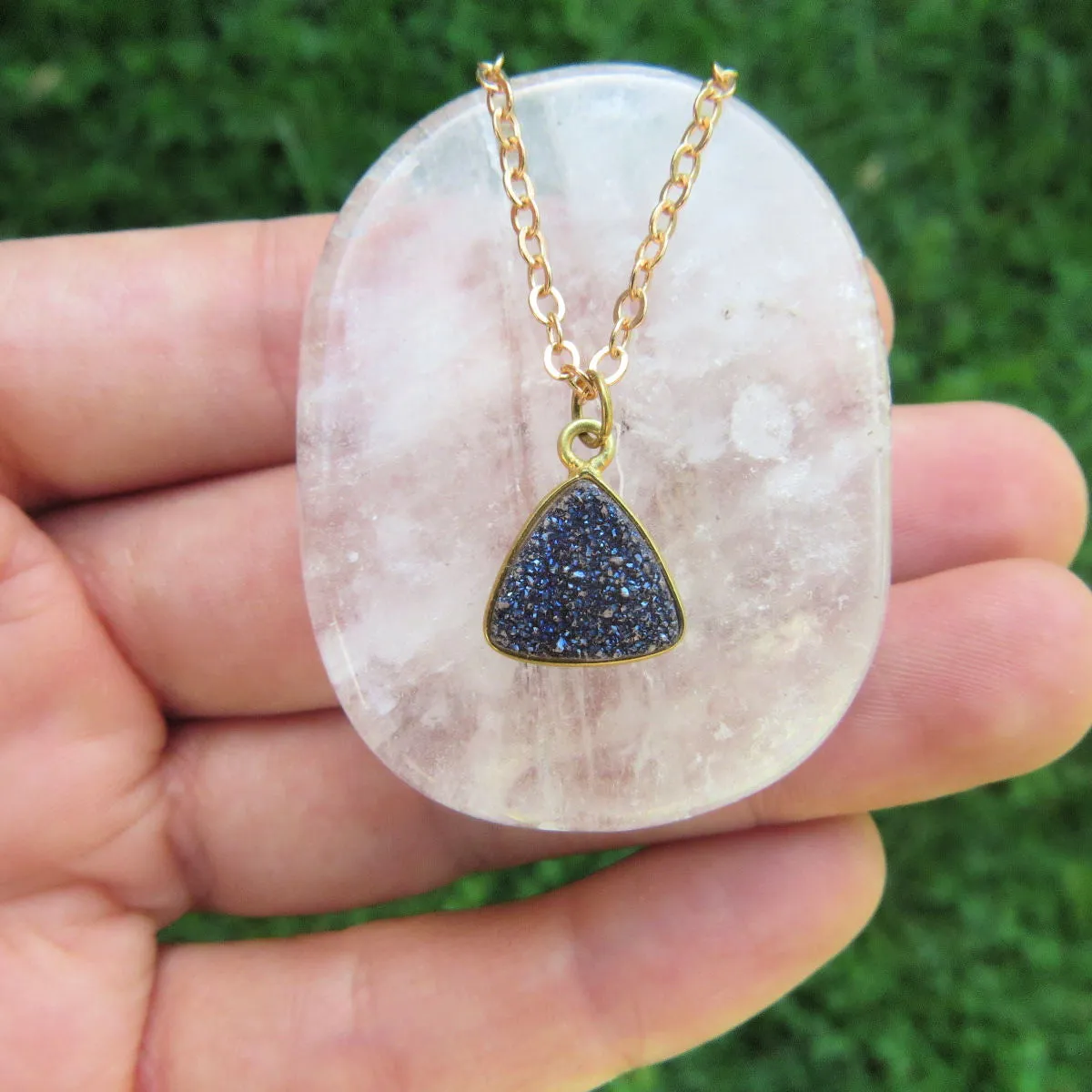 Dark Blue Druzy Necklace in Gold |  Crystal Choker | Druzy Jewelry