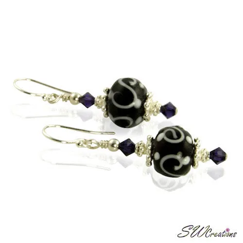 Dark Purple Lampwork Crystal Beaded Earrings